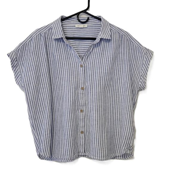 BeachLunchLounge Women's‎ Button Up Striped Cuffed Short Sleeve Size Large - Picture 1 of 7